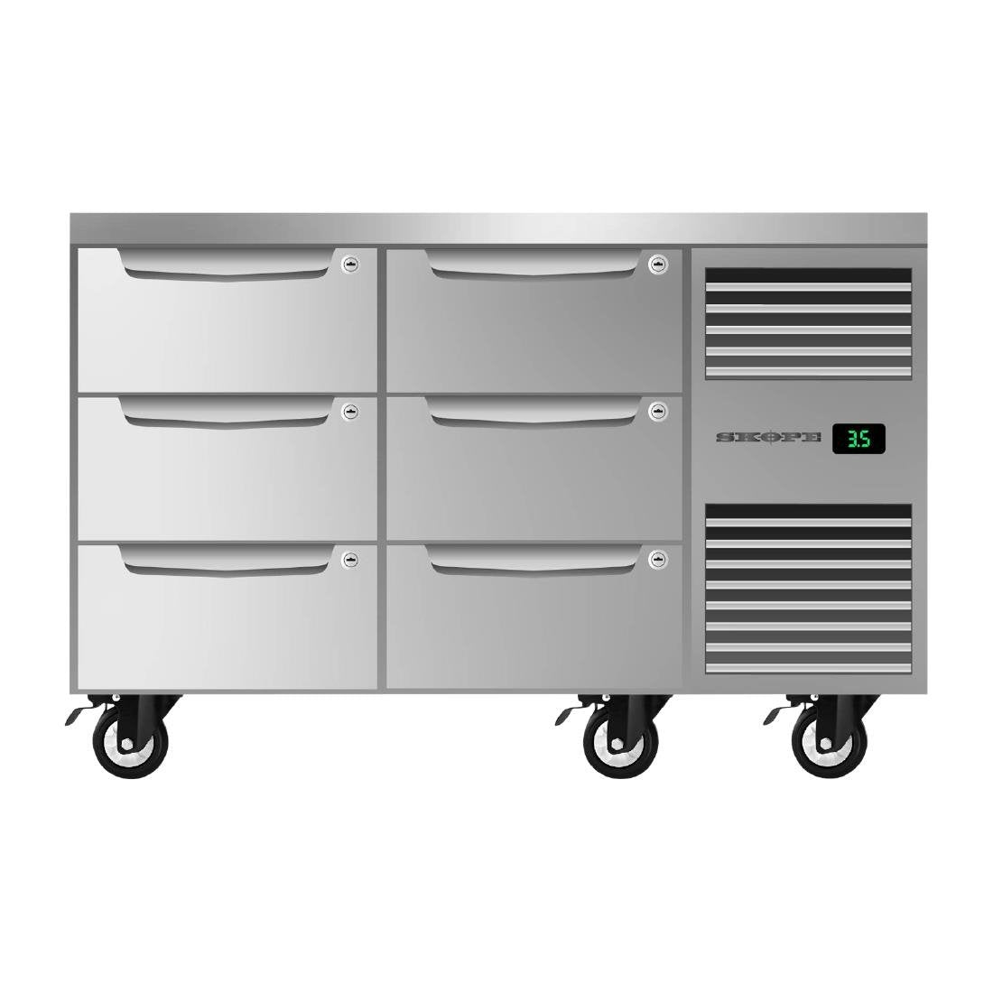 SKOPE Six Drawer, Two Bay, Underbench GN 1/1 RH Fridge - PG11.UBR.2.D6.RH • PAS-DU771