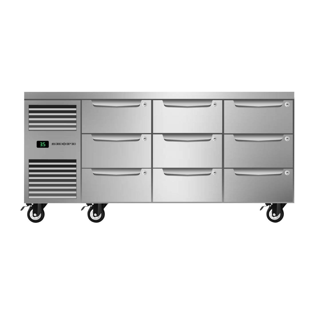 SKOPE Nine Drawer, Three Bay, Underbench GN 1/1 Fridge - PG11.UBR.3.D9 • PAS-DU776