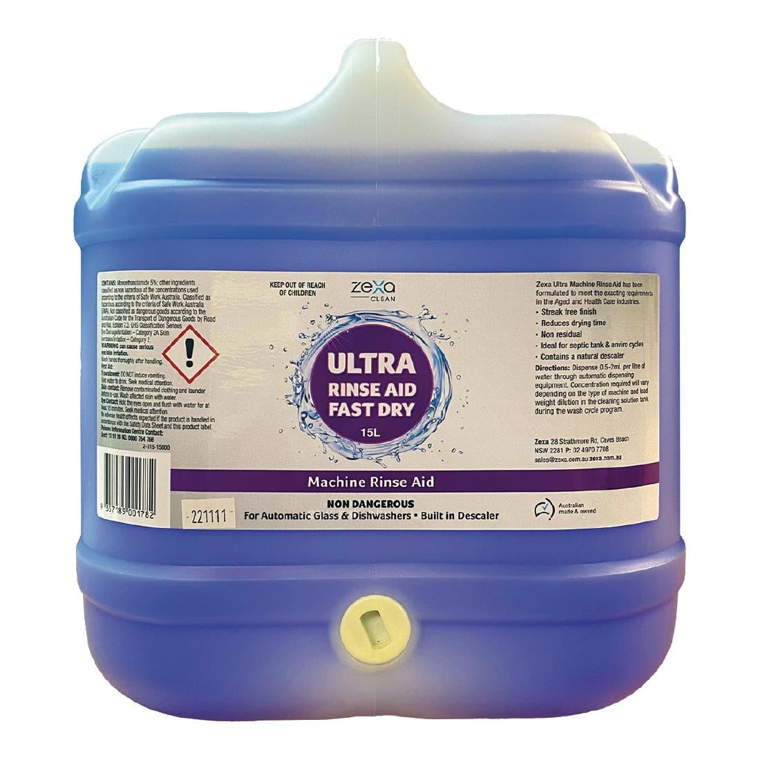 Zexa Ultra Rinse Aid Fast Dry - 15Ltr • PAS-DU876