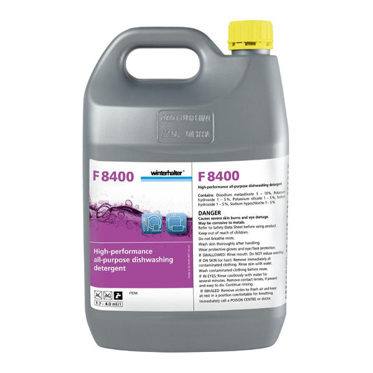 Winterhalter F8400 General Purpose Liquid Heavy Duty Dishwashing Detergent 5Ltr • PAS-DU981