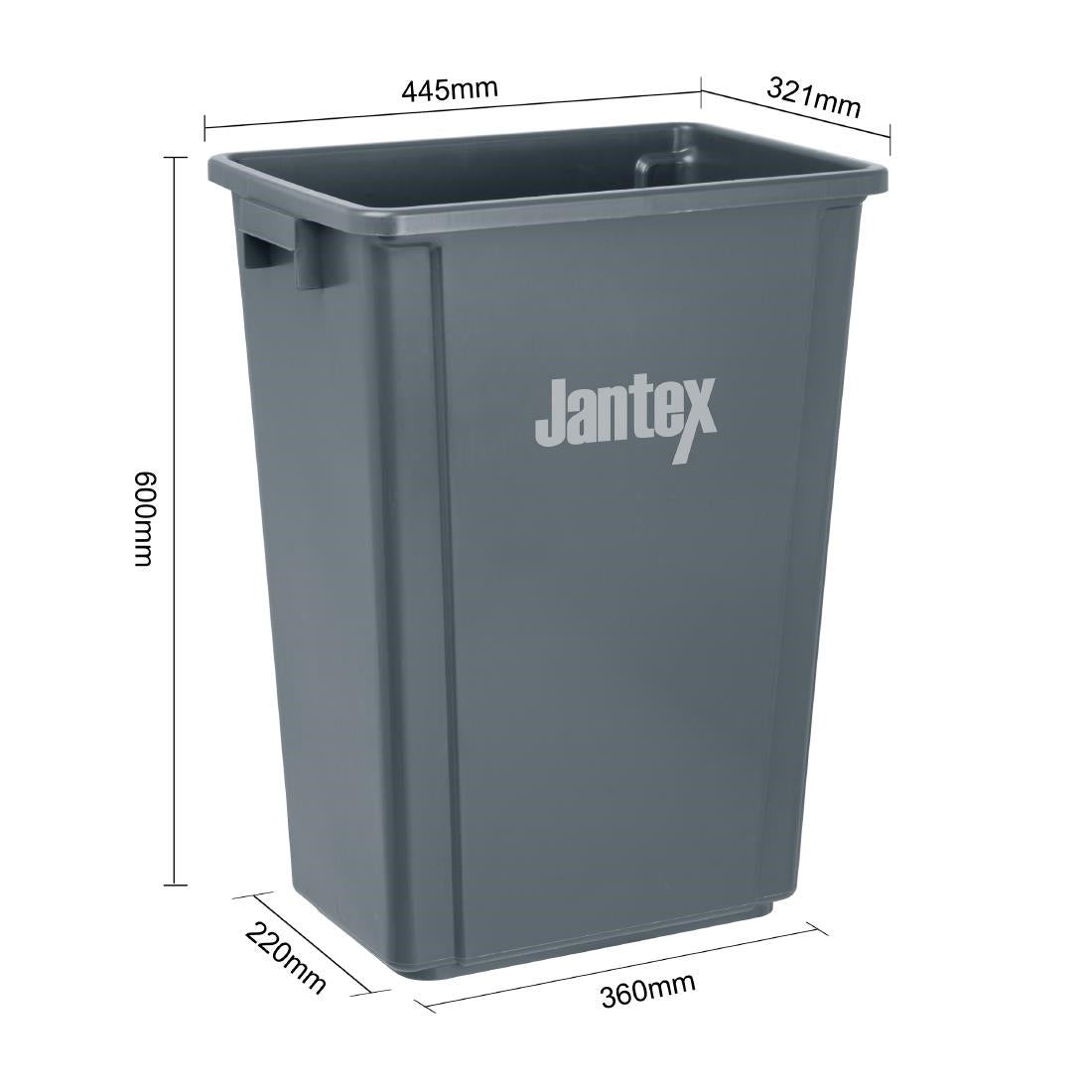 Jantex Slim Bin 60Ltr Grey (Space-saving design. Material: Polypropylene. 600(H)x455(W)x312(D)mm) • PAS-DX965