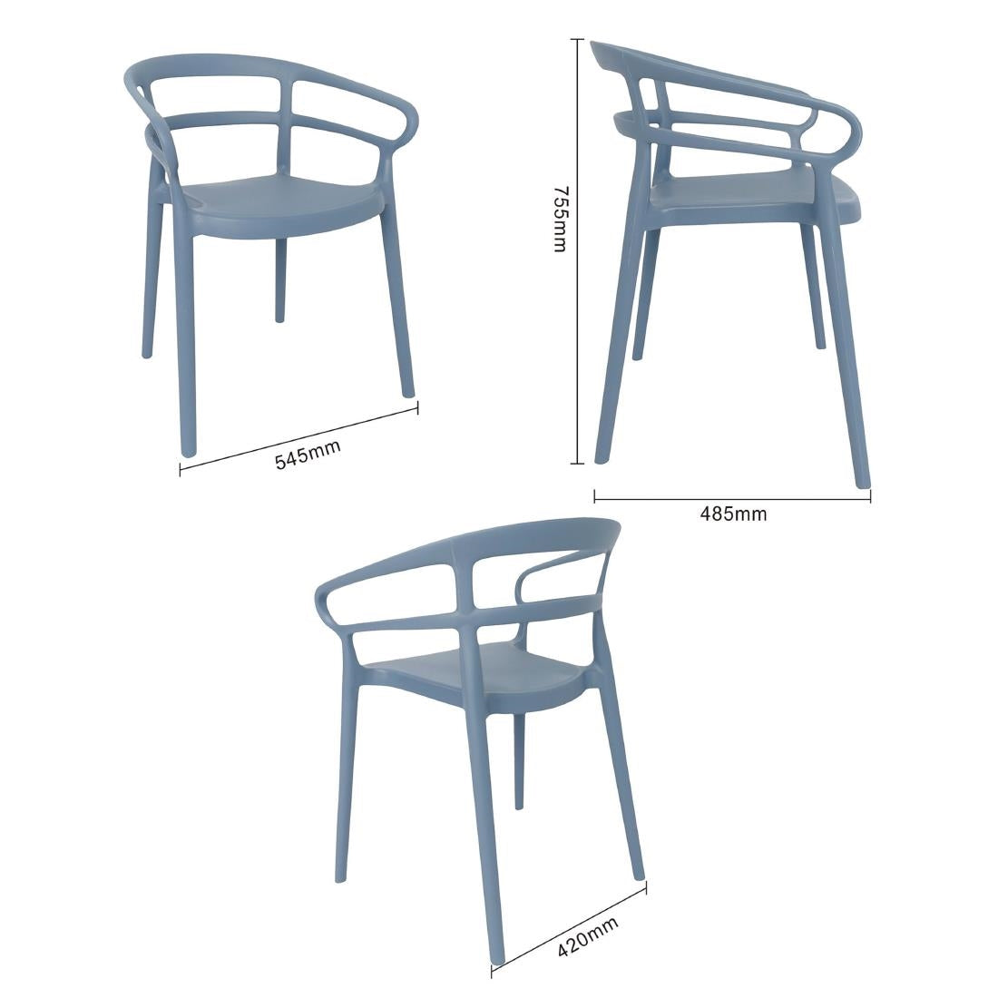 Bolero Mateo Café Chairs Slate Blue (2 Pack) (Pack Quantity: 2) • PAS-DX980