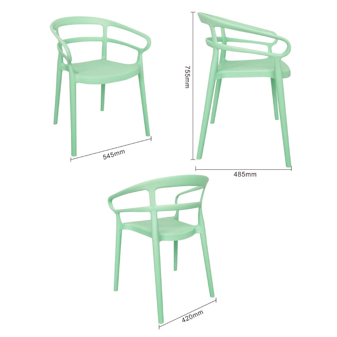 Bolero Mateo Café Chairs Mint Green (2 Pack) (Pack Quantity: 2) • PAS-DX981