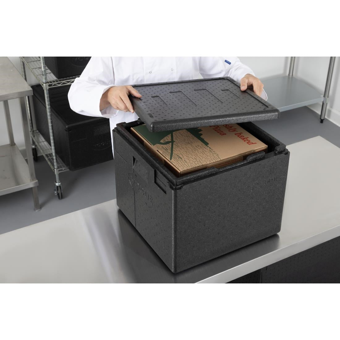 Vogue Insulated EPP Pizza Transport Box 59Ltr 8 Pizza Capacity (480x480x405mm) • PAS-DX991