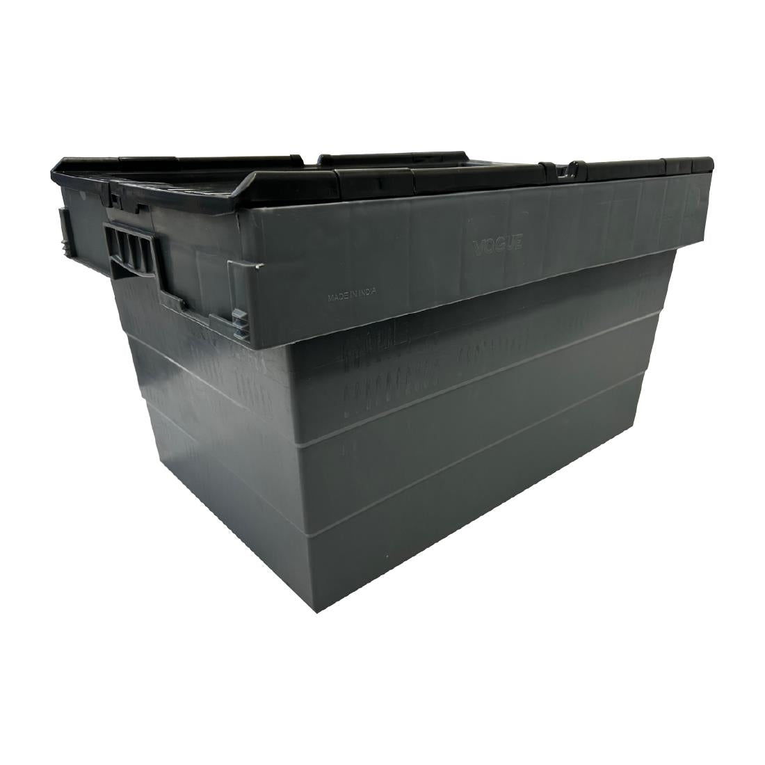 Vogue Plastic Transport Storage Crate with Attached Lid 600x400x320mm (Black. 600x400x320mm) • PAS-DX995