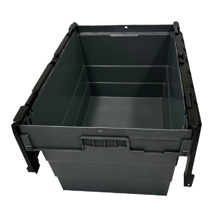 Vogue Plastic Transport Storage Crate with Attached Lid 600x400x320mm (Black. 600x400x320mm) • PAS-DX995