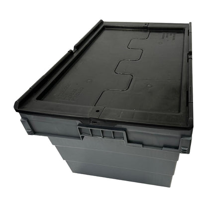 Vogue Plastic Transport Storage Crate with Attached Lid 600x400x320mm (Black. 600x400x320mm) • PAS-DX995