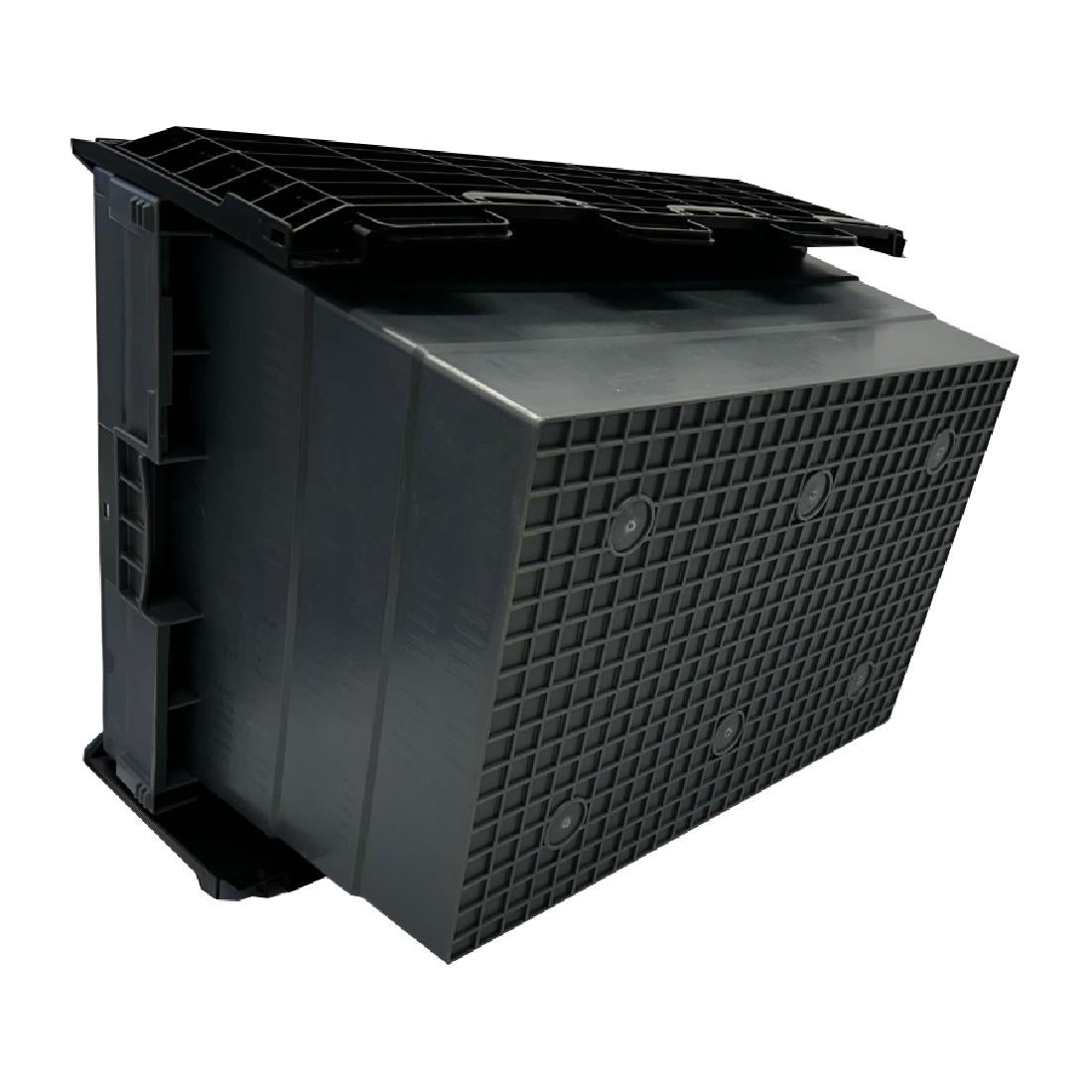 Vogue Plastic Transport Storage Crate with Attached Lid 600x400x320mm (Black. 600x400x320mm) • PAS-DX995