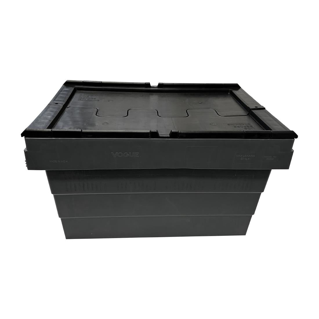 Vogue Plastic Transport Storage Crate with Attached Lid 600x400x320mm (Black. 600x400x320mm) • PAS-DX995
