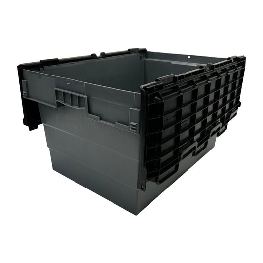 Vogue Plastic Transport Storage Crate with Attached Lid 600x400x320mm (Black. 600x400x320mm) • PAS-DX995