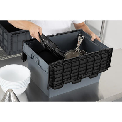 Vogue Plastic Transport Storage Crate with Attached Lid 600x400x320mm (Black. 600x400x320mm) • PAS-DX995