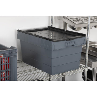 Vogue Plastic Transport Storage Crate with Attached Lid 600x400x320mm (Black. 600x400x320mm) • PAS-DX995