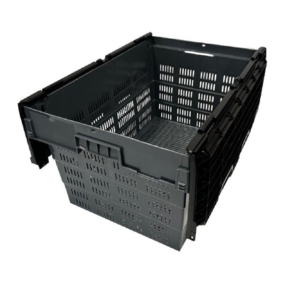 Vogue Perforated Plastic Transport Storage Crate with Attached Lid 600x400x320mm (Black. 600x400x320mm) • PAS-DX996