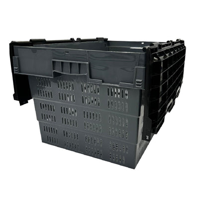 Vogue Perforated Plastic Transport Storage Crate with Attached Lid 600x400x320mm (Black. 600x400x320mm) • PAS-DX996