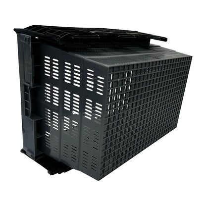 Vogue Perforated Plastic Transport Storage Crate with Attached Lid 600x400x320mm (Black. 600x400x320mm) • PAS-DX996