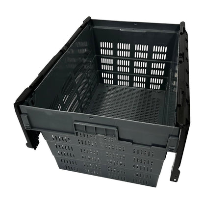 Vogue Perforated Plastic Transport Storage Crate with Attached Lid 600x400x320mm (Black. 600x400x320mm) • PAS-DX996