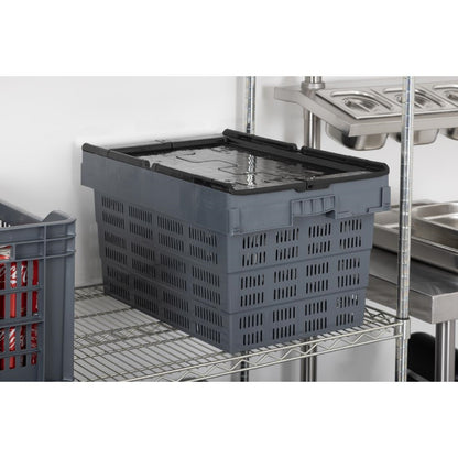 Vogue Perforated Plastic Transport Storage Crate with Attached Lid 600x400x320mm (Black. 600x400x320mm) • PAS-DX996