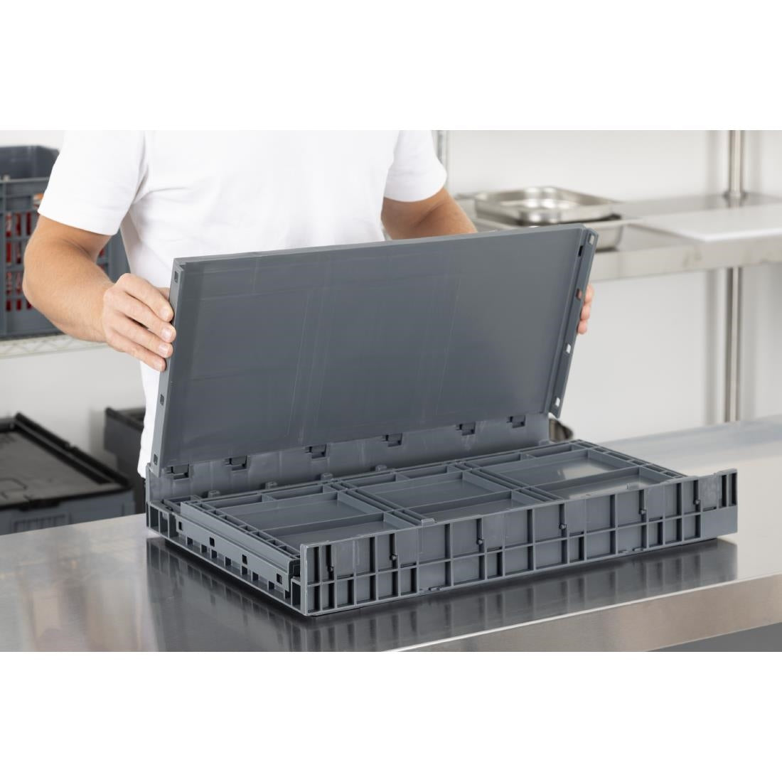 Vogue Plastic Folding Transport Storage Crate 594x396x353mm (Black. 594x396x353mm) • PAS-DX997