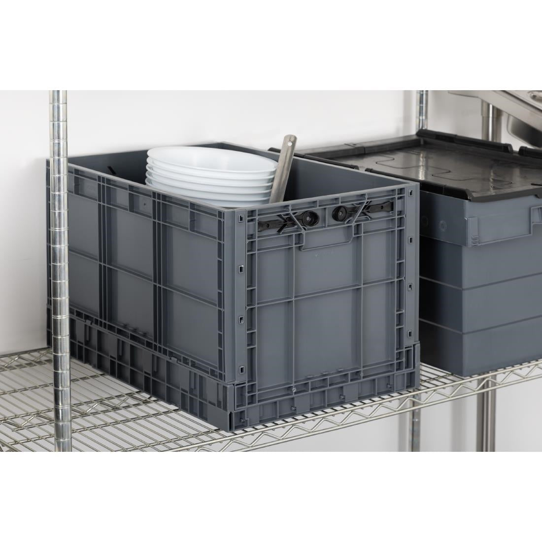 Vogue Plastic Folding Transport Storage Crate 594x396x353mm (Black. 594x396x353mm) • PAS-DX997