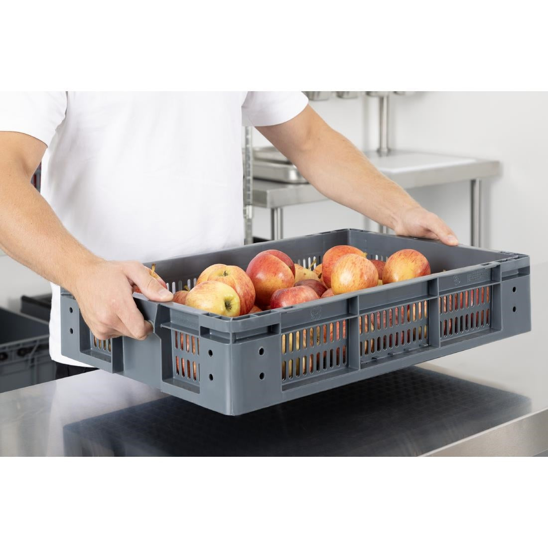 Vogue Perforated Plastic Storage Crate 600x400x120mm (Black. 600x400x120mm) • PAS-DX999