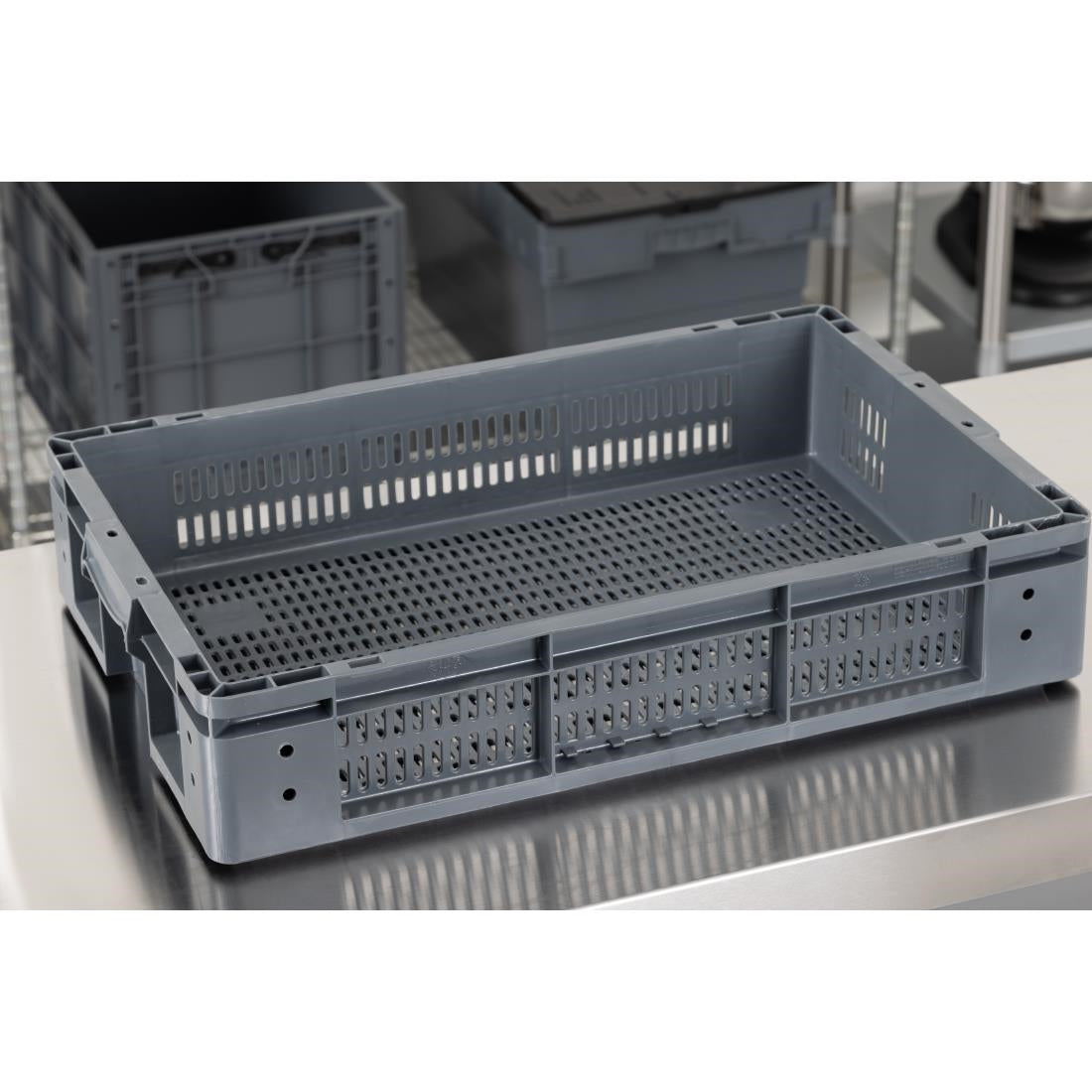 Vogue Perforated Plastic Storage Crate 600x400x120mm (Black. 600x400x120mm) • PAS-DX999