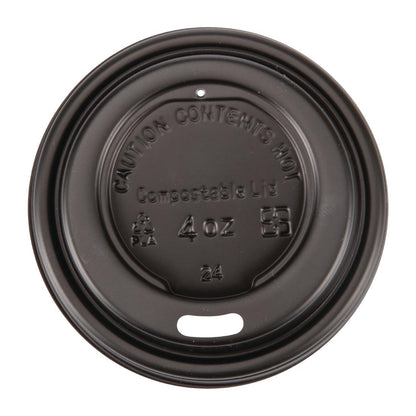 Fiesta Compostable Lid for Hot Cups Black 114ml (50 Pack) (Pack of 50) • PAS-DY982