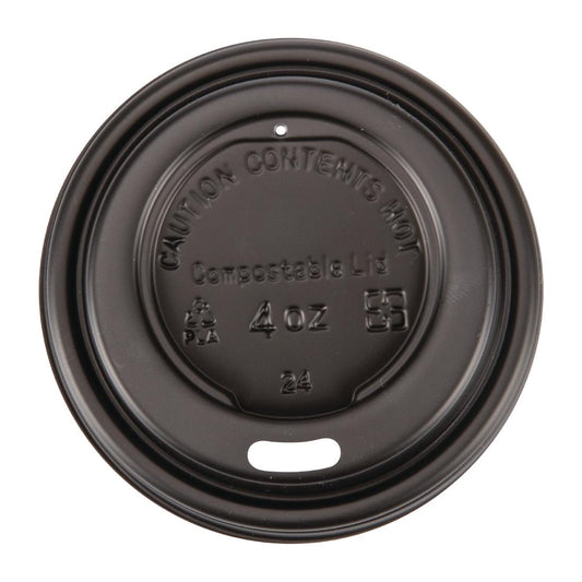 Fiesta Compostable Lid for Hot Cups Black 114ml (50 Pack) (Pack of 50) • PAS-DY982