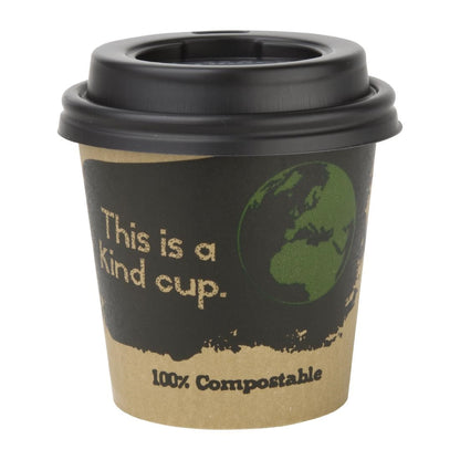 Fiesta Compostable Lid for Hot Cups Black 114ml (50 Pack) (Pack of 50) • PAS-DY982