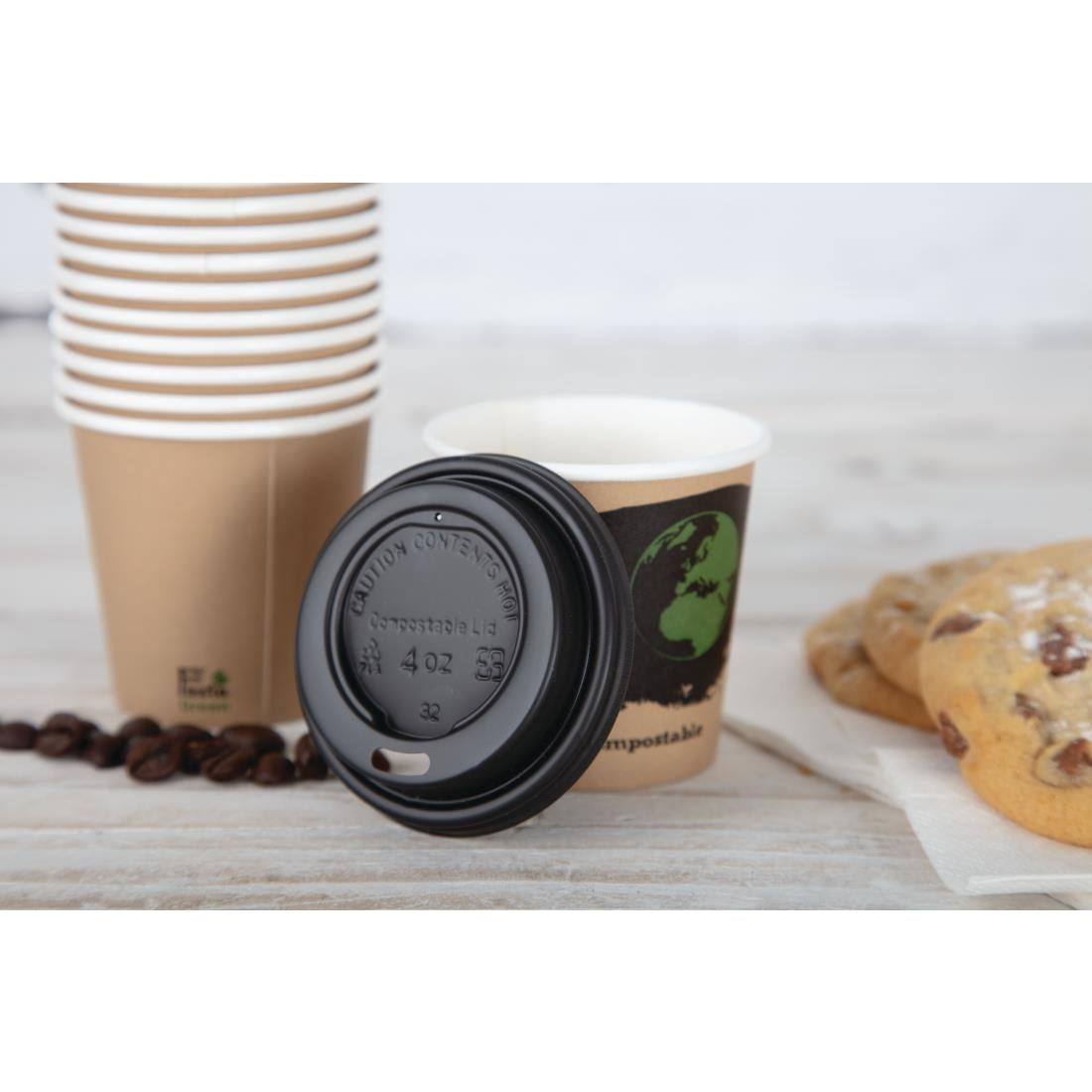 Fiesta Compostable Lid for Hot Cups Black 114ml (50 Pack) (Pack of 50) • PAS-DY982