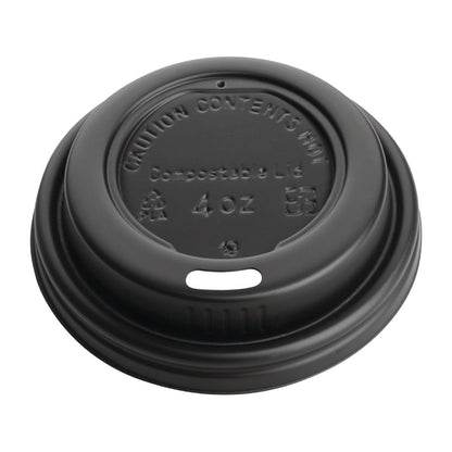 Fiesta Compostable Lid for Hot Cups Black 114ml (50 Pack) (Pack of 50) • PAS-DY982