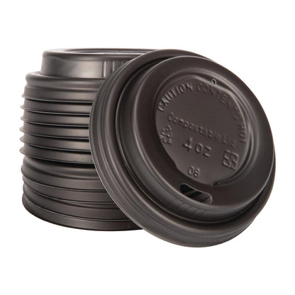 Fiesta Compostable Lid for Hot Cups Black 114ml (50 Pack) (Pack of 50) • PAS-DY982