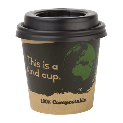 Fiesta Compostable Lid for Hot Cups Black 114ml (50 Pack) (Pack of 50) • PAS-DY982