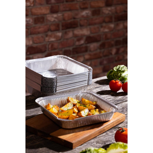 Fiesta Recyclable Shallow Foil Containers 1580ml (200 Pack) (Capacity:1580ml | Pack Quantity: 200) • PAS-DZ893
