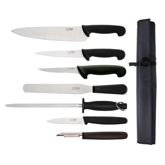 Hygiplas 7 Piece Knife Starter Set With 265mm Chef Knife and Roll Bag • PAS-F203