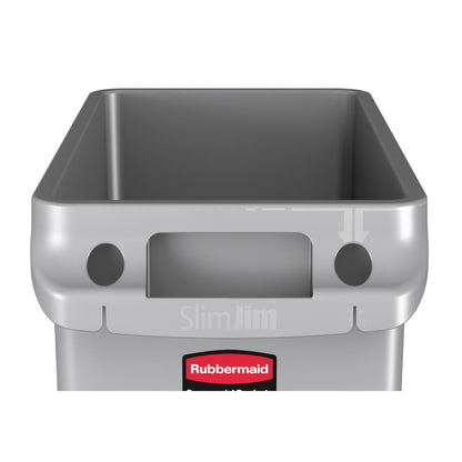 Rubbermaid Slim Jim Container with Venting Channels Grey 60Ltr (Material: Plastic | Colour: Grey | Capacity: 60Ltr | 279(W)x635(H)x558(D)mm) • PAS-F603