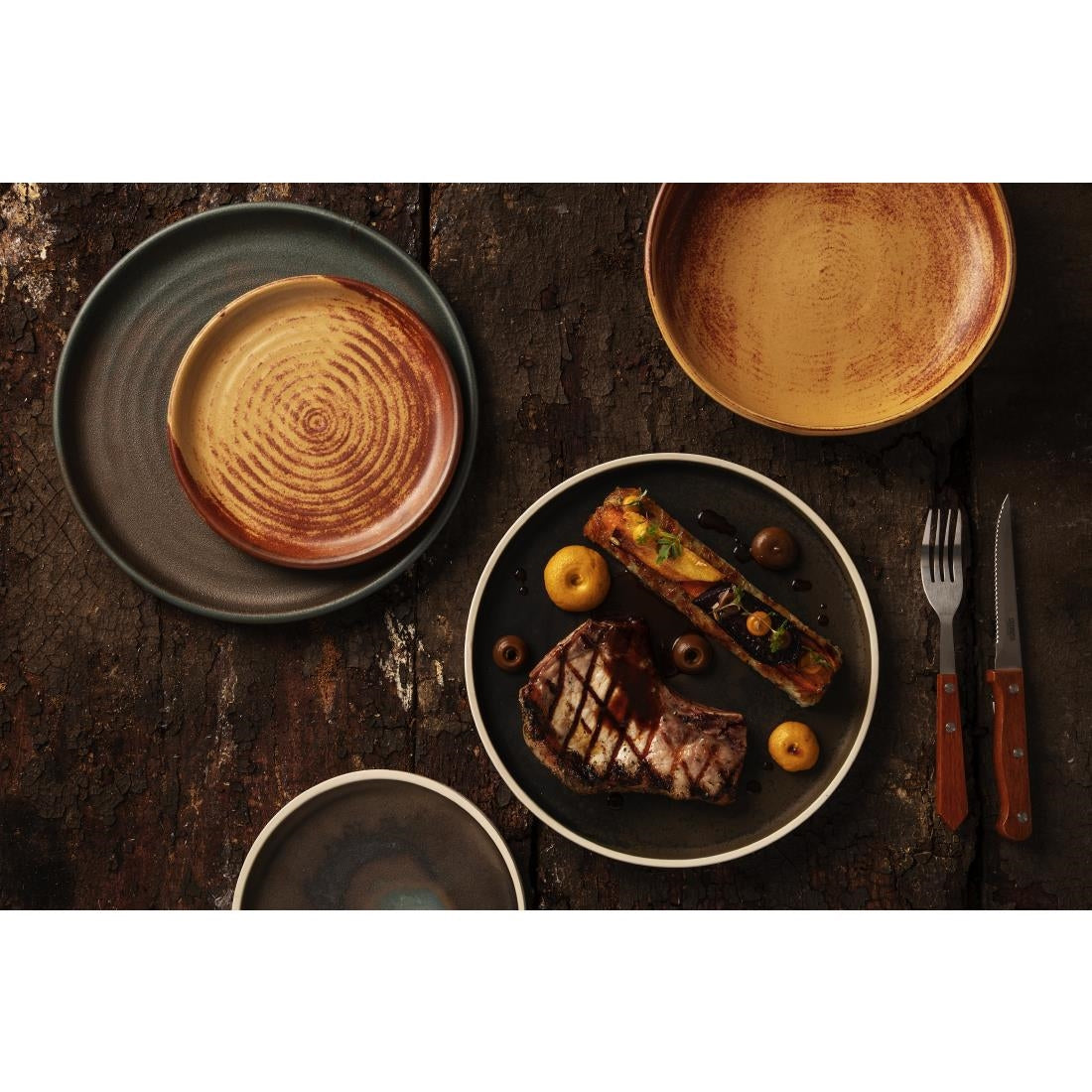 Olympia Canvas Flat Round Plate Delhi Black 250mm (6 Pack) (250mm (Ø) | Pack Quantity: 6) • PAS-FA315