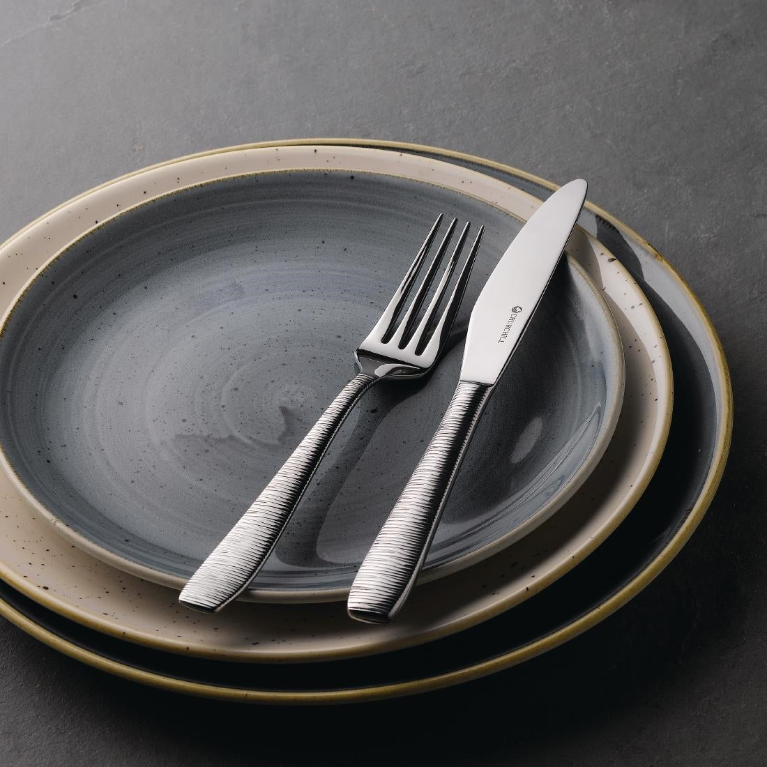 Churchill Stonecast Round Coupe Plate Peppercorn Grey 165mm • PAS-DK555