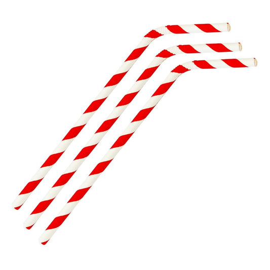 Fiesta Compostable Bendy Paper Straws Red Stripes (250 Pack) (210(L)mm | Pack Quantity: 250) • PAS-FB142