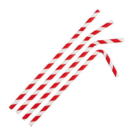 Fiesta Compostable Bendy Paper Straws Red Stripes (250 Pack) (210(L)mm | Pack Quantity: 250) • PAS-FB142