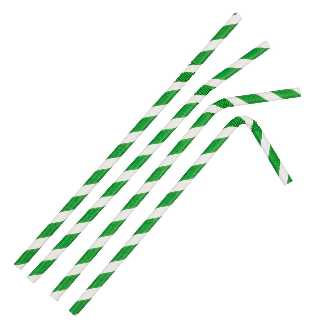 Fiesta Compostable Bendy Paper Straws Green Stripes (250 Pack) (210(L)mm | Pack Quantity: 250) • PAS-FB143