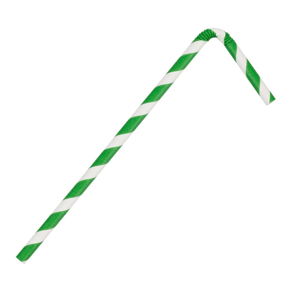 Fiesta Compostable Bendy Paper Straws Green Stripes (250 Pack) (210(L)mm | Pack Quantity: 250) • PAS-FB143