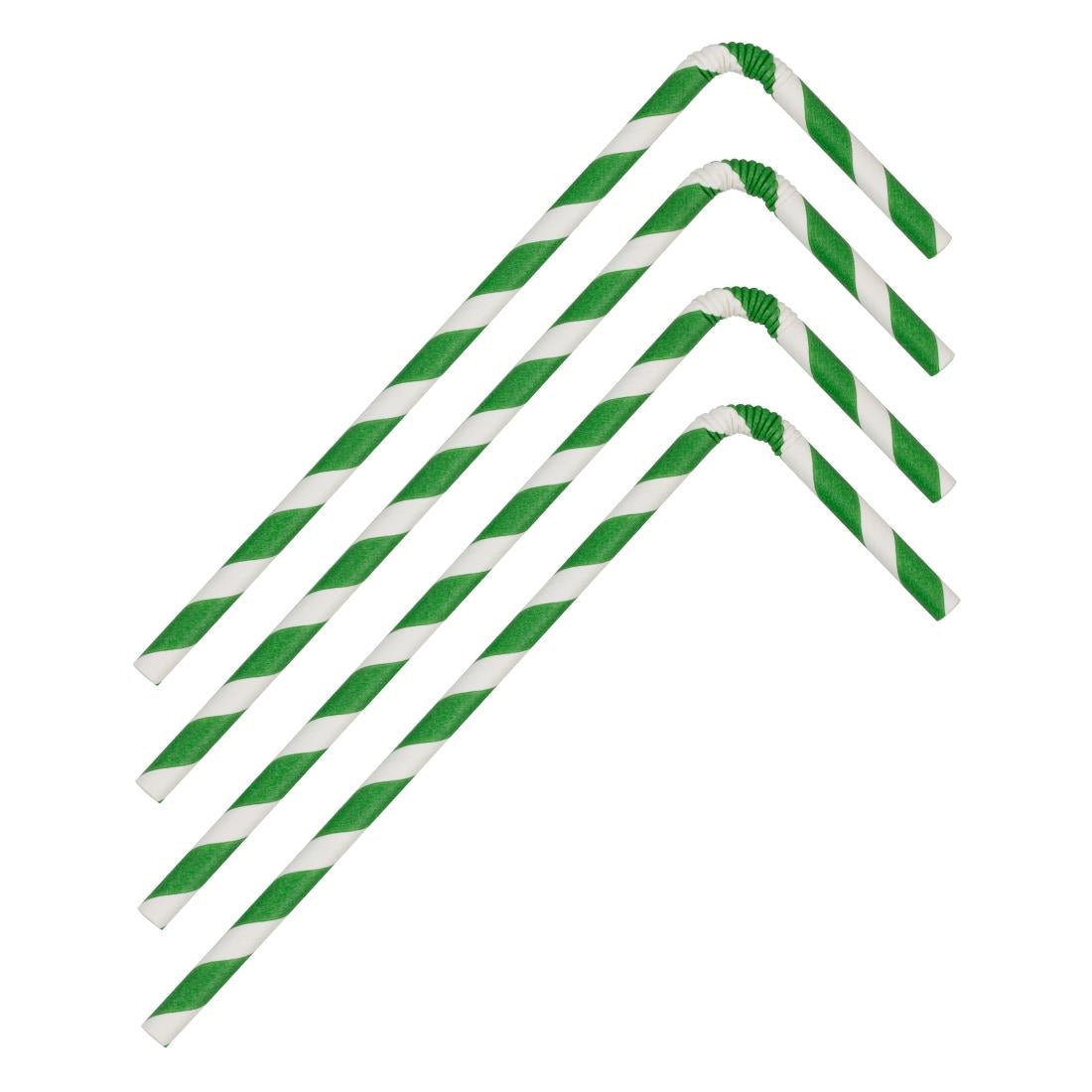 Fiesta Compostable Bendy Paper Straws Green Stripes (250 Pack) (210(L)mm | Pack Quantity: 250) • PAS-FB143