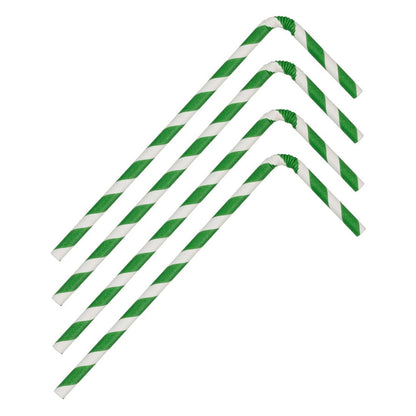 Fiesta Compostable Bendy Paper Straws Green Stripes (250 Pack) (210(L)mm | Pack Quantity: 250) • PAS-FB143