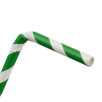 Fiesta Compostable Bendy Paper Straws Green Stripes (250 Pack) (210(L)mm | Pack Quantity: 250) • PAS-FB143