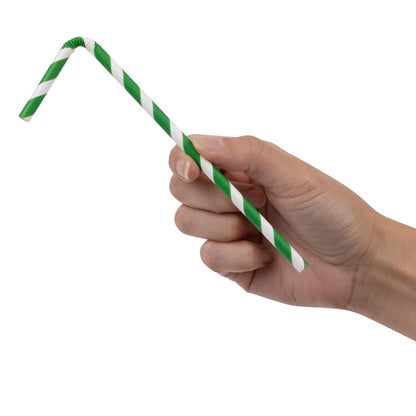 Fiesta Compostable Bendy Paper Straws Green Stripes (250 Pack) (210(L)mm | Pack Quantity: 250) • PAS-FB143