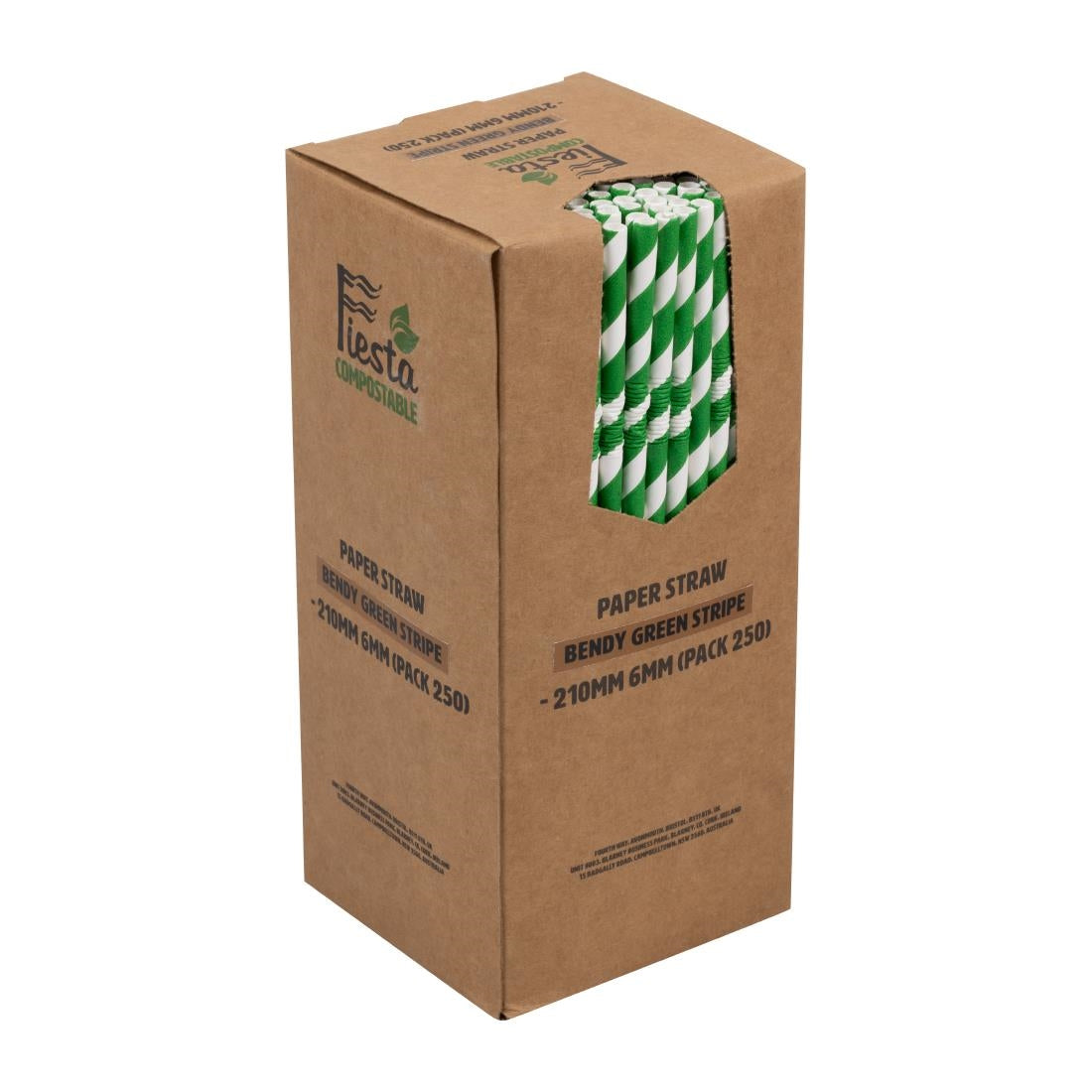 Fiesta Compostable Bendy Paper Straws Green Stripes (250 Pack) (210(L)mm | Pack Quantity: 250) • PAS-FB143