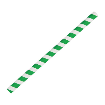 Fiesta Compostable Paper Smoothie Straws Green Stripes (250 Pack) (Pack of 250) • PAS-FB148