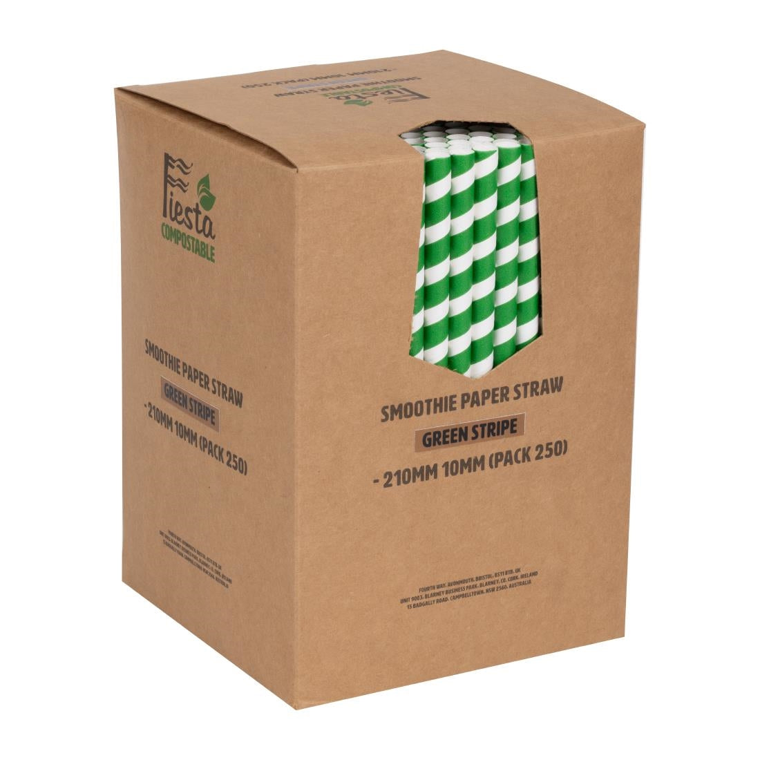 Fiesta Compostable Paper Smoothie Straws Green Stripes (250 Pack) (210(L)mm | Pack Quantity: 250) • PAS-FB148