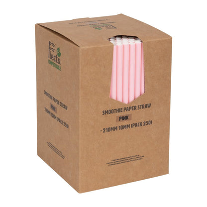Fiesta Compostable Paper Smoothie Straws Pink (250 Pack) (210(L)mm | Pack Quantity: 250) • PAS-FB149