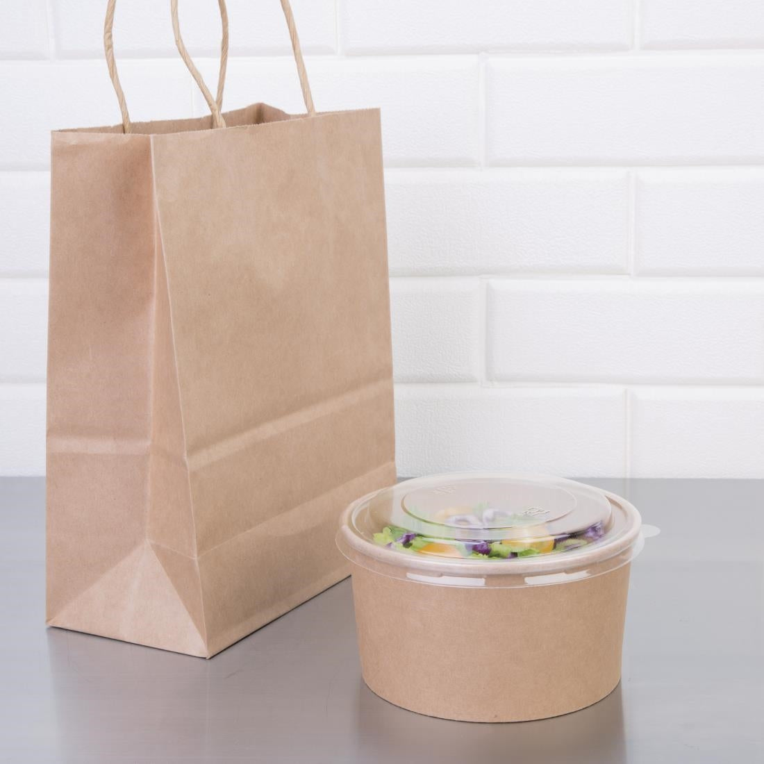 Fiesta Compostable Round Kraft Salad Bowls 1000ml / 35oz (300 Pack) • PAS-FB198